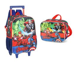 Kit Mochila De Rodinhas com lancheira térmica Hulk Homem De Ferro Capitão América Thor