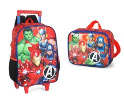 Kit Mochila De Rodinhas com lancheira térmica Hulk Homem De Ferro Capitão América Thor