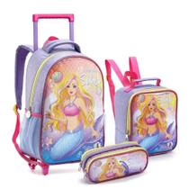 Kit mochila de rodinhas e alça infantil princess sereia Seanite