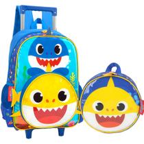 Kit Mochila De Rodinhas E Lancheira Baby Shark Fundo Do Mar