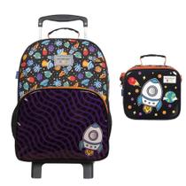 Kit Mochila de Rodinhas e Lancheira Dermiwill Espaço Preto
