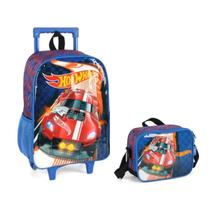 Kit Mochila De Rodinhas E Lancheira Hot Wheels Azul