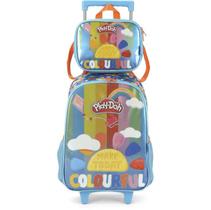 Kit Mochila de Rodinhas e Lancheira Luxcel Play Doh Azul