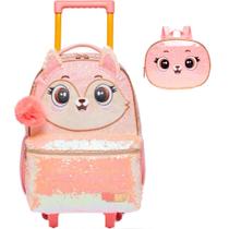 Kit Mochila de Rodinhas e Lancheira Pack Me Fox Coral