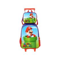 Kit Mochila De Rodinhas E Lancheira Seper Mario Azul -Luxcel