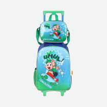 Kit Mochila De Rodinhas E Lancheira Turma Da Mônica Cebolinha Luxcel