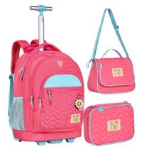 Kit Mochila de Rodinhas em Nylon OFICIAL LULUCA LU24077 Rosa - CLIO