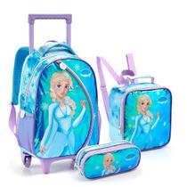 Kit Mochila De Rodinhas Escolar Infantil Princesa Do Gelo Li