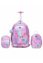 Kit Mochila de Rodinhas Escolar Juvenil Feminina Reforçada
