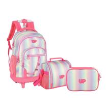 Kit Mochila de Rodinhas Escolar Lancheira e Estojo Glitter Kit Mochila de Rodinhas Escolar Lancheira e Estojo Glitter