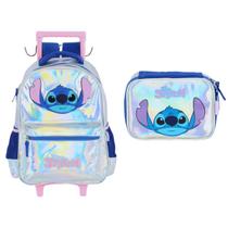 Kit Mochila de rodinhas + Estojo box 100 pens Stitch Disney