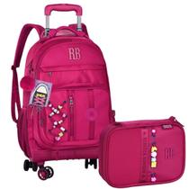Kit Mochila de Rodinhas Estojo Box 36 Pens Rebecca Bonbon RB Material Escolar Resistente para Meninas Criança Infantil Compartimentos Espaçosos