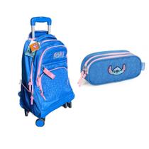 Kit Mochila De Rodinhas + Estojo Duplo Stitch Cor ul