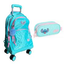 Kit Mochila de Rodinhas + Estojo Duplo Stitch Disney Luxcel