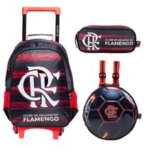 Kit Mochila De Rodinhas Estojo E Lancheira Menino Flamengo