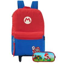 Kit Mochila De Rodinhas + Estojo Escolar Super Mario Bros