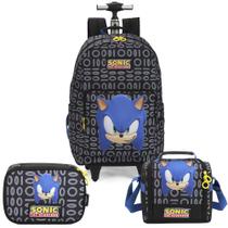 Kit Mochila De Rodinhas Estojo Lancheira Sonic Premium SEGA - Luxcel