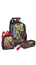 Kit mochila de rodinhas + estojo + lancheira t-rex attack tx3511kt clio