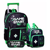 Kit Mochila de Rodinhas Game Start Preto + Lancheira e Estojo - MAXLOG - CLIO Kit Mochila de Rodinhas Game Start Preto + Lancheira e Estojo - MAXLOG - CLIO