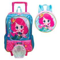 Kit Mochila de Rodinhas Grande com Bolsa Sestini Y Anime Sereia + Lancheira