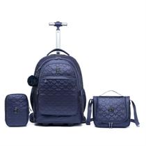 Kit Mochila De Rodinhas Guelph Bolsa Juvenil Estilosa Grande Cor Azulescuro Desenho Do Tecido Lisa