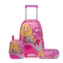 Kit Mochila de Rodinhas Guelph Infanti Meninas com Estojo Duplo e Lancheira Térmica Reforçado Mochila Infantil Forte Volta às Aulas