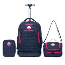 Kit Mochila De Rodinhas Hang Loose Escolar Feminina Juvenil Reforçada Notebook