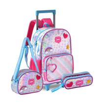 Kit Mochila De Rodinhas Happy Holográfico Lancheira Estojo Kit Mochila De Rodinhas Happy Holográfico Lancheira Estojo