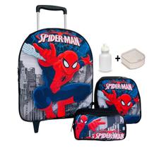 Kit Mochila De Rodinhas Homem Aranha + Lancheira + Estojo