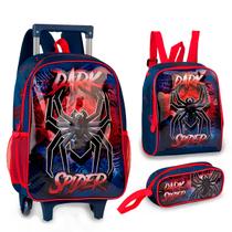 Kit Mochila de Rodinhas Infantil Escolar Dark Spider Aranha