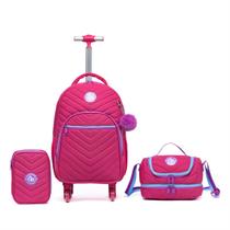 Kit Mochila De Rodinhas Infantil Escolar Lancheira Estojo