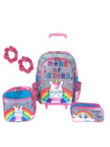 Kit mochila de rodinhas infantil escolar unicórnio meninas rosa brilho bolsa aulas - MULTIPLA ESCOLHA BRASIL