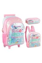 Kit Mochila de Rodinhas Infantil Juvenil + Lancheira + Estojo Nice Fênix
