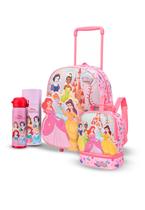 Kit Mochila de Rodinhas Infantil Lancheira Garrafa Princesas Disney