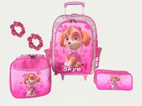 Kit mochila de rodinhas infantil skye meninas escolar patrulha canina rosa
