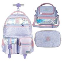 Kit Mochila de Rodinhas Juvenil 16 Tween Oncinha + Lancheira + Estojo XERYUS