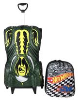 kit Mochila de Rodinhas + Lancheira 3D Maxtoy Hot Wheels Howlin Heat Verde