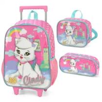 Kit Mochila De Rodinhas Lancheira e Estojo Cindy Rosa Luxcel - Luxcel Kit Mochila De Rodinhas Lancheira e Estojo Cindy Rosa Luxcel - Luxcel