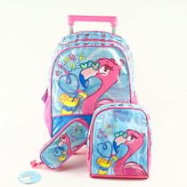 Kit Mochila De Rodinhas Lancheira E Estojo Flamingo Fg3067kt Clio