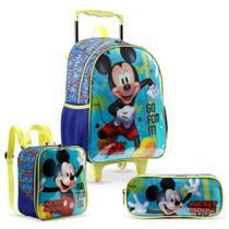 Kit Mochila De Rodinhas Lancheira E Estojo Mickey Disney