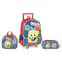 Kit Mochila De Rodinhas Lancheira Estojo Bob Esponja Nick