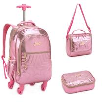 Kit Mochila de Rodinhas + Lancheira + Estojo Box Just Estrelas DENLEX