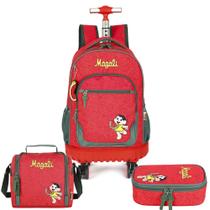 Kit Mochila De Rodinhas Lancheira Estojo Box Mônica Magali