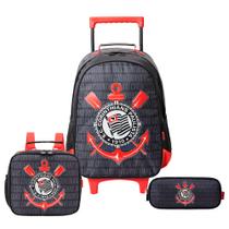 Kit Mochila de Rodinhas Lancheira Estojo Corinthians Escolar