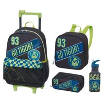 Kit Mochila De Rodinhas Lancheira Estojo E Garrafa Tigor F.C