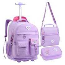 Kit Mochila de Rodinhas Lancheira Estojo Feminina Candy