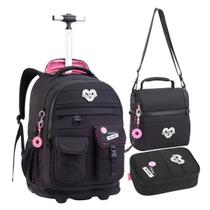 Kit Mochila de Rodinhas Lancheira Estojo Feminina Candy
