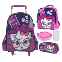 KIt Mochila de Rodinhas Lancheira Estojo Gatinha Cindy Luxcel KIt Mochila de Rodinhas Lancheira Estojo Gatinha Cindy Luxcel