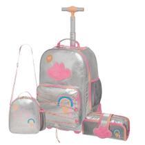Kit Mochila de Rodinhas + Lancheira + Estojo Lilica Glimmer Pacific