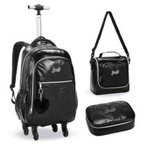 Kit Mochila de Rodinhas + Lancheira + Estojo Love Just DENLEX